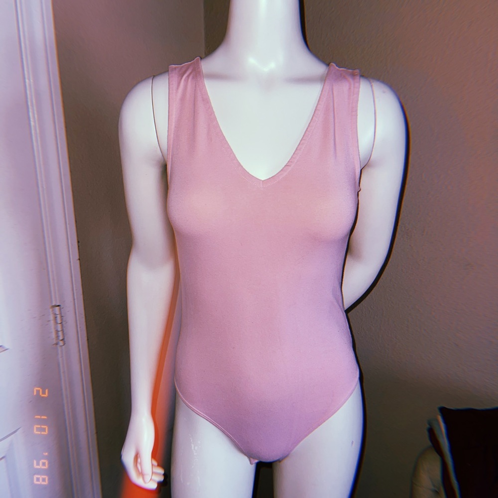 Pink V Neck Bodysuit